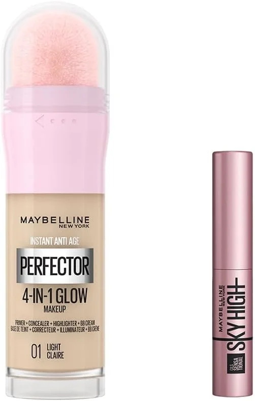 Maybelline New York Instant Perfector Glow 4 Etki 1 Arada Fondöten - 01 Light & Mini Lash Sensational Sky High Maskara Makyaj Seti