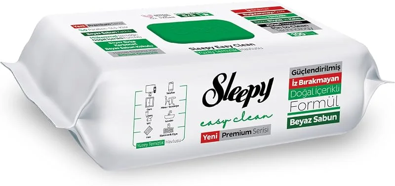 Sleepy Easy Clean Premium Beyaz Sabun Katkılı Yüzey Temizlik Havlusu Mendili 100 Yaprak — Gıda takviyesi