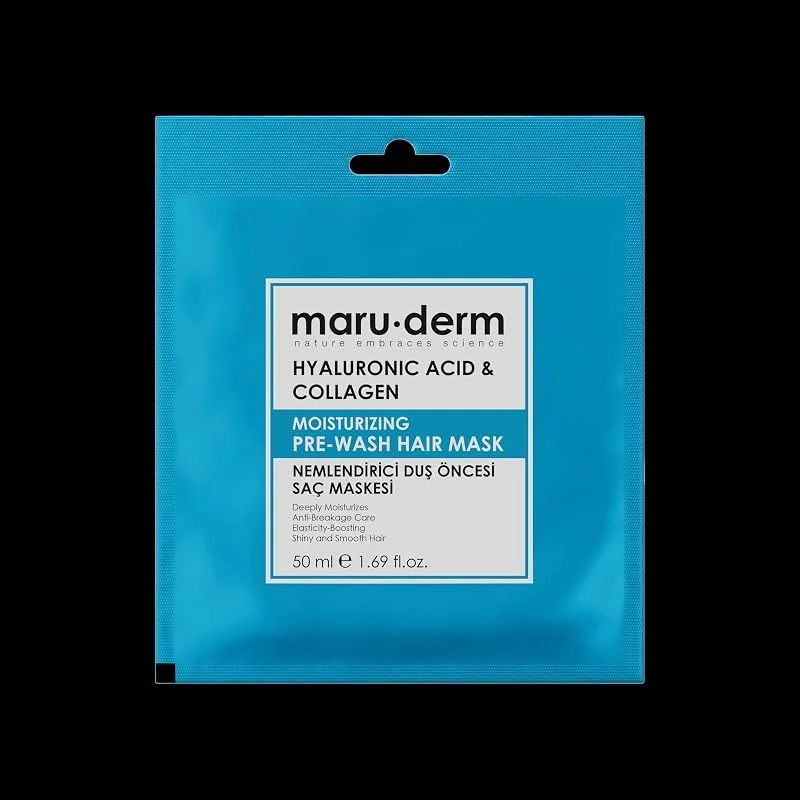 Maru.Derm Duş Öncesi Saç Maskesi, Hyalüronik Asit & Kolajen, Nemlendirici, 300 ml, Mor, Yıpranmış Saçlar için, Vegan — Saç bakımı