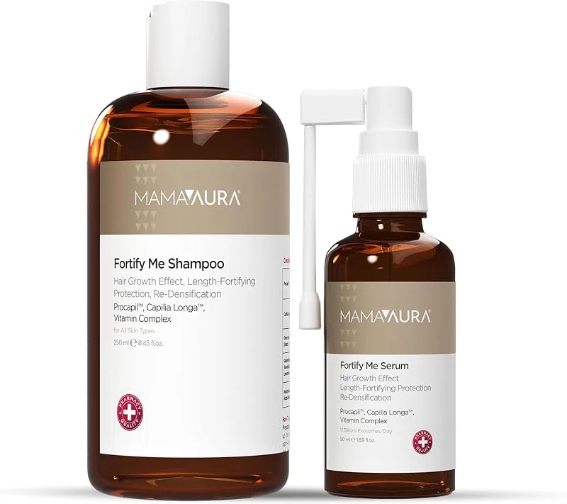 Mamaaura Fortify Me Set, Saç Dökülme Görünümünü Azaltmaya Yardımcı, Procapil ve Capilia Longa İçeren Saç Kökü Destekleyici Şampuan & Serum Seti — Saç bakımı