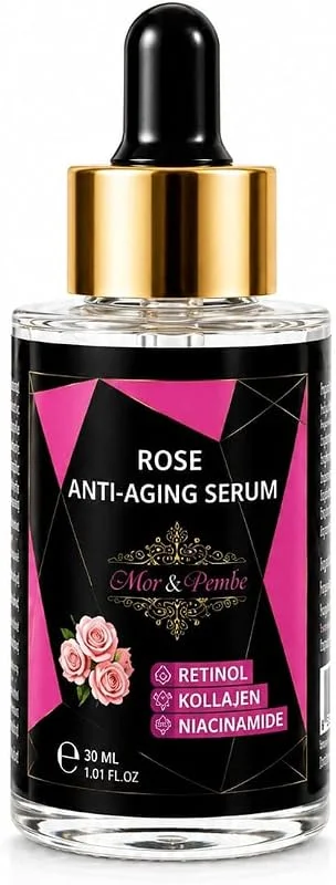 Mor&Pembe Rose Anti-Aging Serum, Retinol, Kollajen ve Niacinamide ile Gece Bakım Serumu, 30 ml — Cilt bakımı