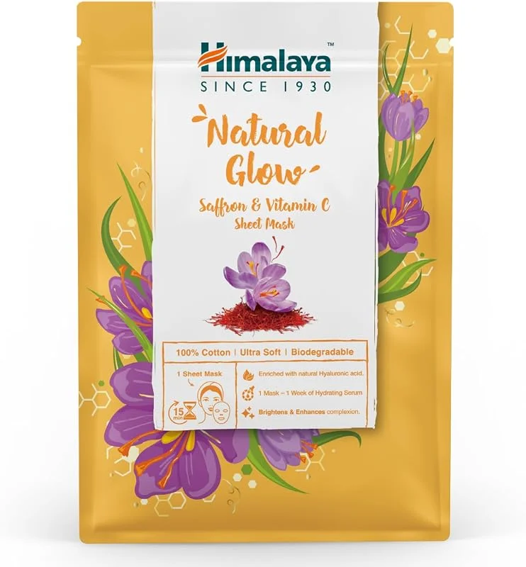 Himalaya Aydınlatıcı Kağıt Maske, Safran, C Vitamini, Hyaluronic Acid, %100 Pamuk, Geri Dönüştürülebilir, Tüm Ciltler, 30 gr — Cilt bakımı