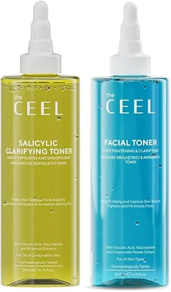 The Ceel Tonik Seti 2x200 ml – Salisilik Asit (BHA), Glikolik Asit (AHA) ve Niasinamid İçeren Arındırıcı & Dengeleyici Yüz Toniği Seti, Yağlı, Karma ve Tüm Cilt Tipleri — Cilt bakımı