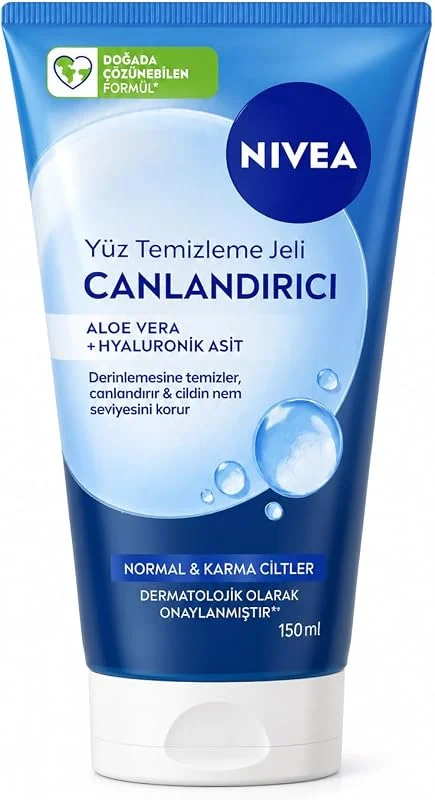 NIVEA Canlandırıcı Yüz Temizleme Jeli 150 ml, Aloe Vera, Hyaluronik Asit, Normal ve Karma Ciltler — Cilt bakımı