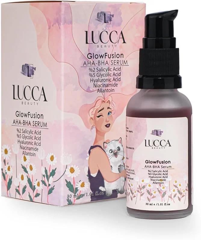Lucca GlowFusion AHA-BHA Serumu – Peeling Etkili Cilt Serumu, Glikolik Asit, Hyaluronik Asit ve Allantoin İçerikli, Vegan, 30 ml — Cilt bakımı