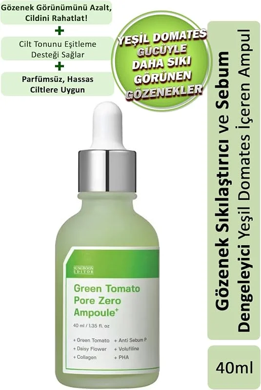 SUNGBOON EDITOR Green Tomato Pore Zero Ampoule+, 40ml, Yeşil Domates, Cilt Serumu — Cilt bakımı