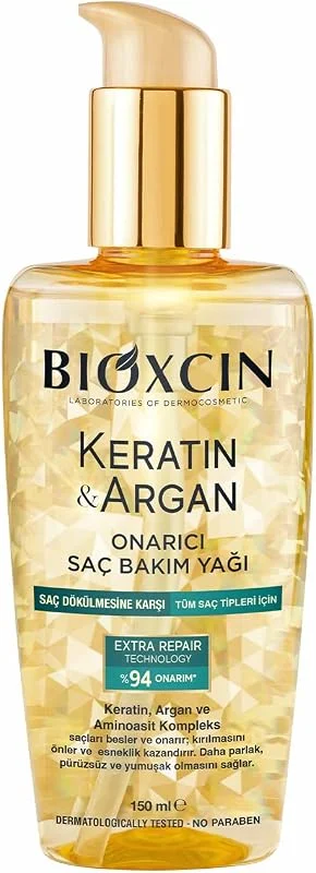 Bioxcin Keratin & Argan Onarıcı Saç Bakım Yağı 150 ml – Yıpranmış Saçlar İçin Nemlendirici ve Parlaklık Veren Bakım — Saç bakımı
