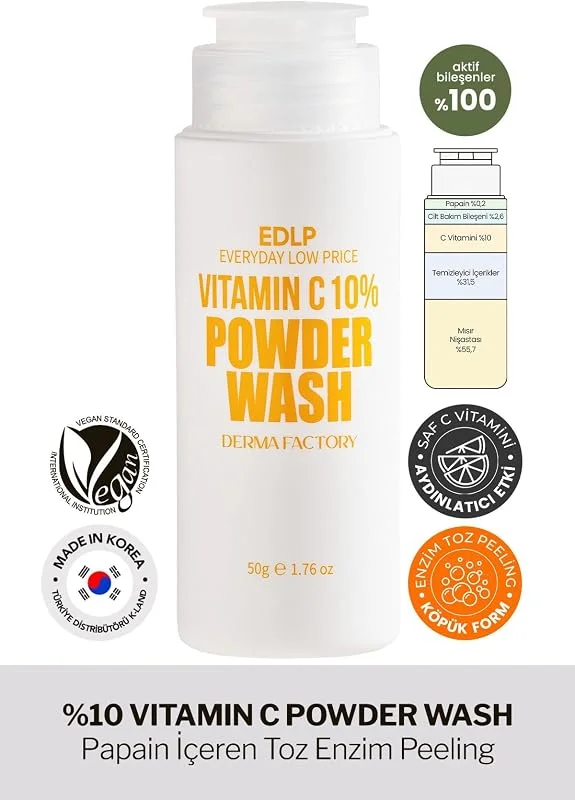 DERMA FACTORY%10 C Vitamini İçeren Toz Enzim Peeling Derma Factory Vitamin C Powder Wash Yüz Peelingi 50gr — Cilt bakımı