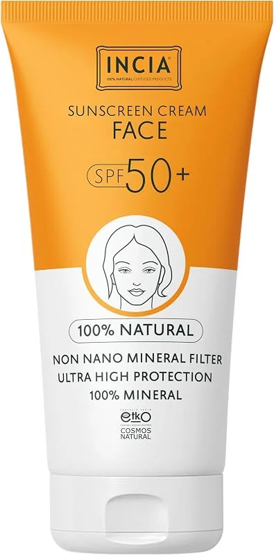 INCIA%100 Doğal Yüz Güneş Kremi Leke Karşıtı Mineral Filtreli Yüksek Koruma SPF50 UVA UVB 50 ml — Cilt bakımı