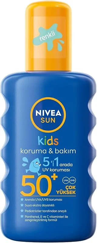 NIVEA SUN SPF50+ Çocuklar İçin Yüksek Güneş Koruyucu Vücut Spreyi 200ml, Ekstra Suya Dayanıklı, E&C Vitamini — Cilt bakımı