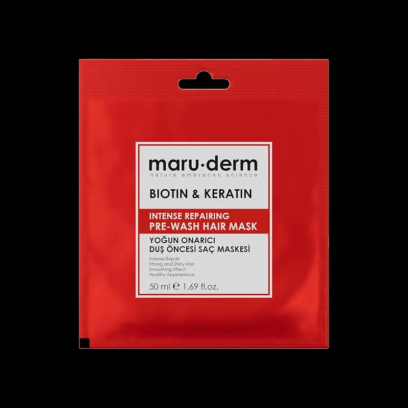 Maru.Derm Duş Öncesi Saç Maskesi, Biotin ve Keratin, Yoğun Onarıcı, 50 ml — Saç bakımı