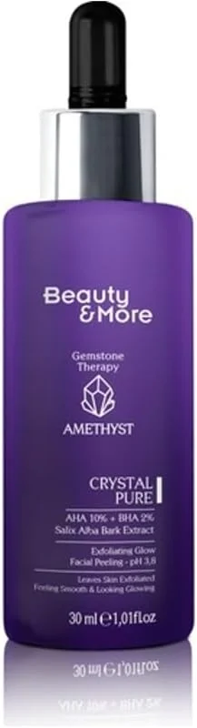 Beauty&More Ametist Crystal Pure Canlandırıcı ve Cilt Tonu Eşitleyici Yüz Peelingi 30 ml AHA 10% + BHA 2%+ Salix Alba Bark Extract+ Ametist Powder — Cilt bakımı