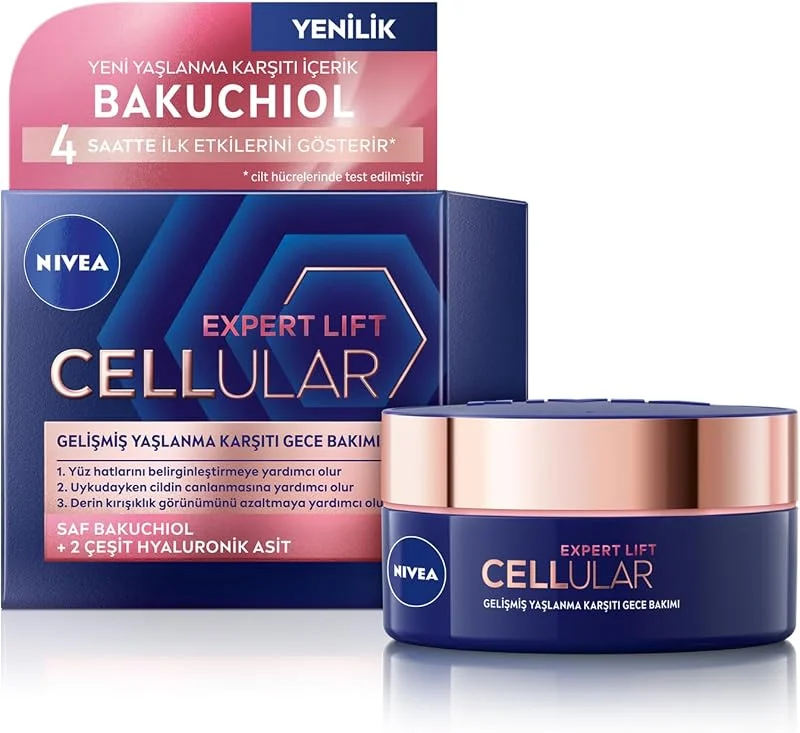 NIVEA Cellular Expert Lift Doğal Retinol Alternatifi Saf Bakuchiol ve Hyaluronik Asit içeren Kırışıklık Karşıtı ve Nemlendirici Gece Kremi 50 ml — Cilt bakımı