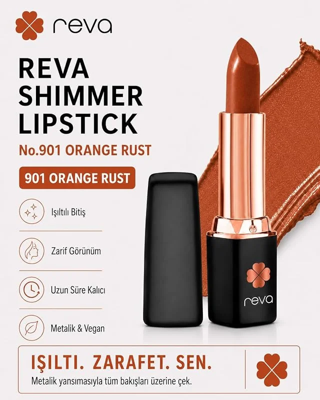 Shimmer Lipstick Orange Rust - Işıltı Ruj - No: 901 - Vegan & Temiz Içerik — Makyaj