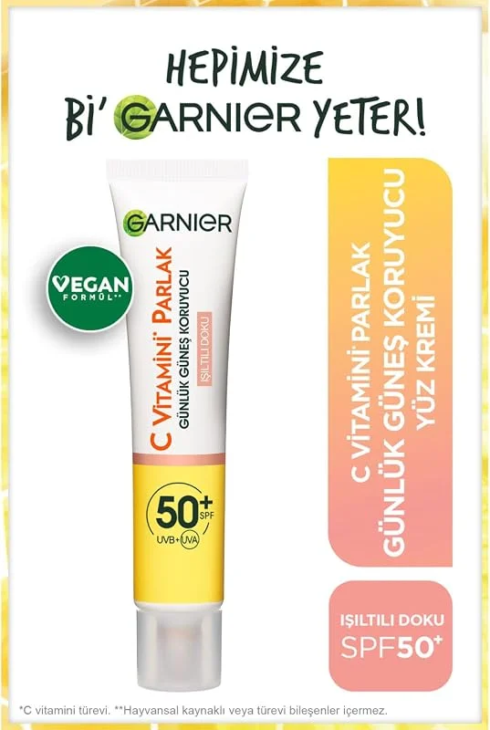 Garnier C Vitamini Parlak Günlük Güneş Koruyucu Fluid Yüz Kremi Işıltılı Doku SPF50, 40 ml — Cilt bakımı