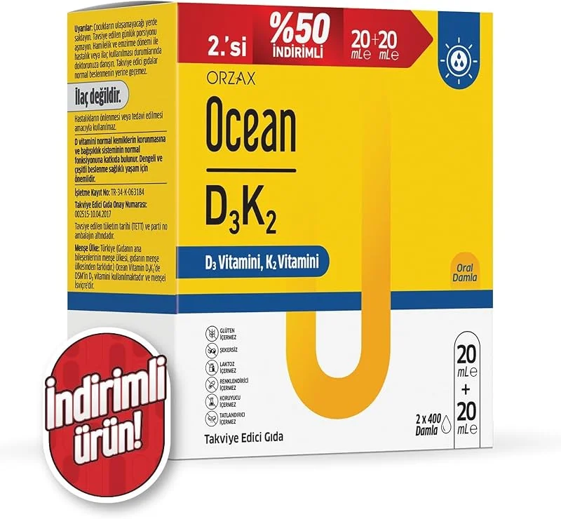 Vitamin D3K2 Damla - 2'li Avantajlı Paket (D3 Vitamini, K2 Vitamini) - 2x20 ml= 40ml — Gıda takviyesi