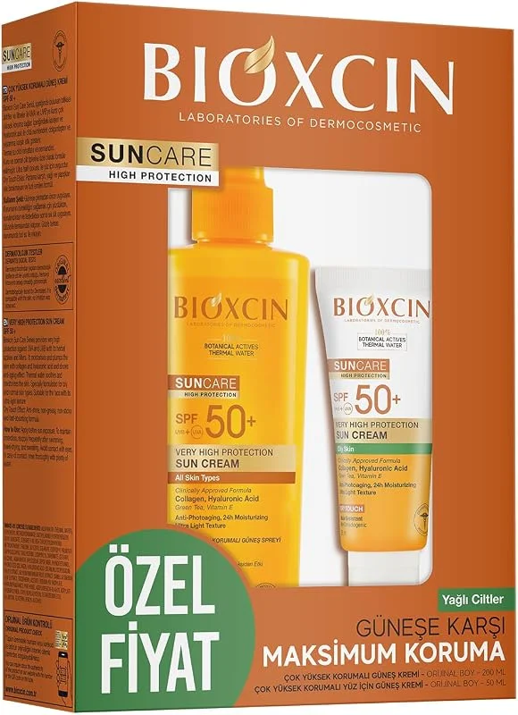 Bioxcin Sun Care Spf 50 Yüz Güneş Kremi 50 ml Karma Yağlı Cilt ve Vücut Güneş Spreyi 200 Ml — Cilt bakımı