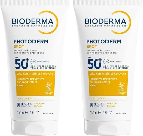 Bioderma Photoderm SPOT SPF50+ Leke Karşıtı, Glabridin İçeren Yüksek Korumalı Yüz ve Vücut Güneş Kremi 150 Ml (2 paketi) — Cilt bakımı