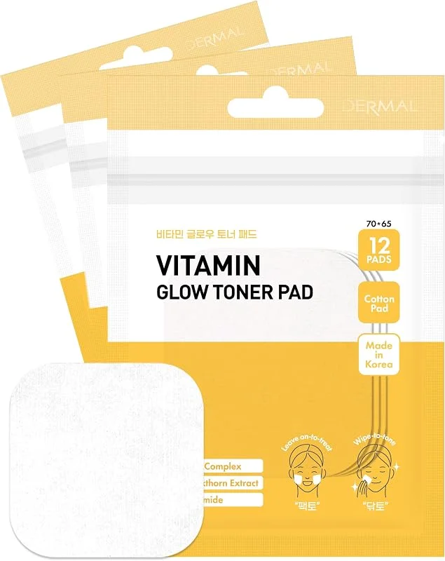 Dermal Vitamin Glow Toner Pad, Canlandırıcı ve Aydınlatıcı Işıltı Etkili Tonik Pedi, 12 Adet — Cilt bakımı