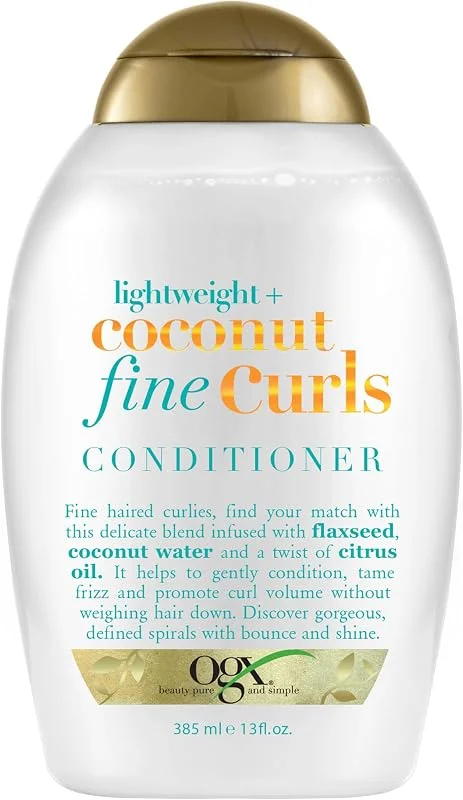 OGX Lightweight + Hindistan Cevizi İnce Kıvırcık Saç Kremi, Hafif, Hindistan Cevizi Suyu Kremi, 13oz — Saç bakımı