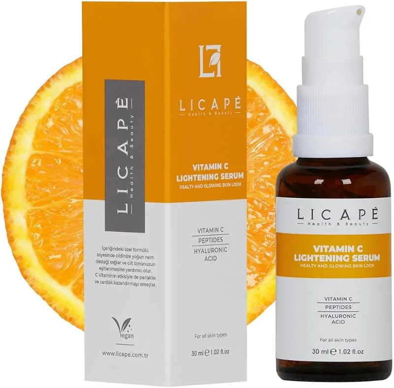 Licape C Vitaminli Aydınlatıcı Serum 30 ml – İnce Çizgi ve Kırışıklık Karşıtı, Cilt Tonu Eşitleyici, Işıltı ve Canlılık Sağlayan Yüz Serumu — Cilt bakımı