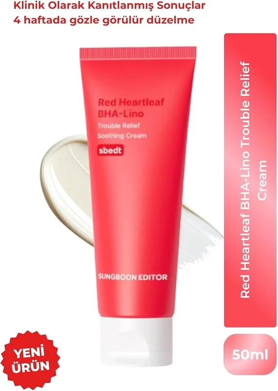 SUNGBOON EDITOR Red Heartleaf BHA-Lino Trouble Relief Soothing Cream, 50ml, Yatıştırıcı Krem — Cilt bakımı