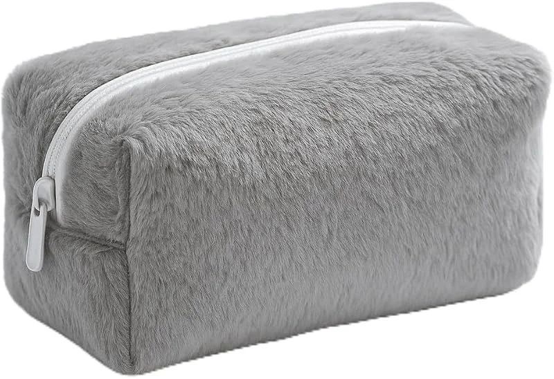 Peluş Yumuşacık Makyaj Çantası - Kozmetik Organizeri (Gri)