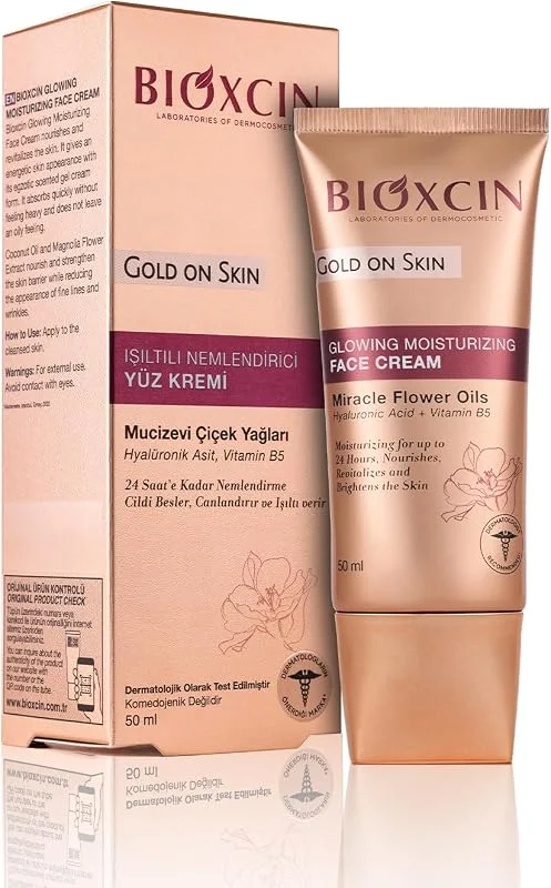 Bioxcin Gold On Skin Işıltılı Nemlendirici Yüz Kremi – Hyalüronik Asitli, Pantenollü, Çiçek Yağları ile Zenginleştirilmiş, Tüm Cilt Tipleri İçin, 50 ml — Cilt bakımı
