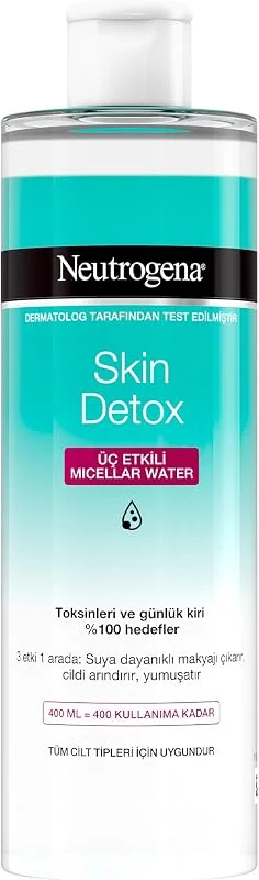 Neutrogena Skin Detox Micellar Water 3'ü 1 Arada Nazik Temizleyici Kir ve Makyaj Temizleme Suyu Yüz Göz Dudak İçin 400 ml — Cilt bakımı