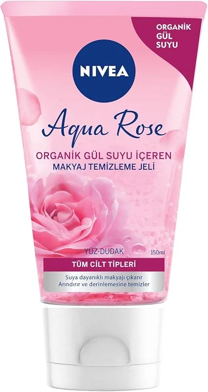 NIVEA Aqua Rose Organik Gül Suyu İçeren Makyaj Temizleme Jeli 150 ml, Nemlendirici, Canlandırıcı — Cilt bakımı
