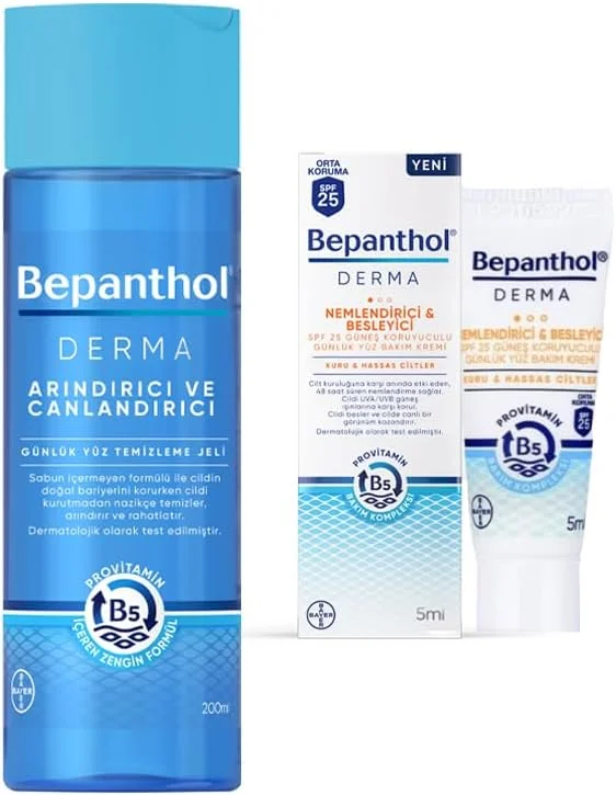 Bepanthol Derma Yüz Temizleme Jeli + 3 Adet Derma SPF 25 Yüz Bakım Kremi 5ml Hediyeli — Cilt bakımı