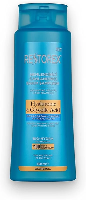 Restorex Hydra Nemlendirici Canlandırıcı Bakım Şampuanı 500 ml - Hyaluronik Asit, Glikoik Asit - Tüm Saç Tipleri — Saç bakımı