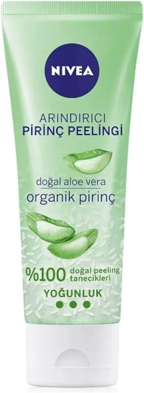 NIVEA Arındırıcı Organik Pirinç Peeling 75 ml, Karma Ciltler, Aloe Vera ile Yüz Bakım, Cildi Arındırır, Etkili Yüz Temizleme — Cilt bakımı