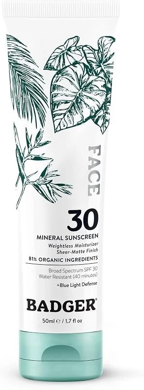 Badger Organik Yüz Güneş Kremi - SPF 30 - Mavi Işık Korumalı - Doğal Mat Bitiş - Mineral Filtre - 50 ml — Cilt bakımı