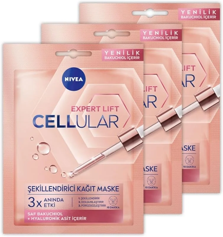 NIVEA Cellular Filler Dolgunlaştırıcı Yüz Maskesi, Hyaluronik Asit ve KolajenTetikleyici, X3 Adet — Cilt bakımı