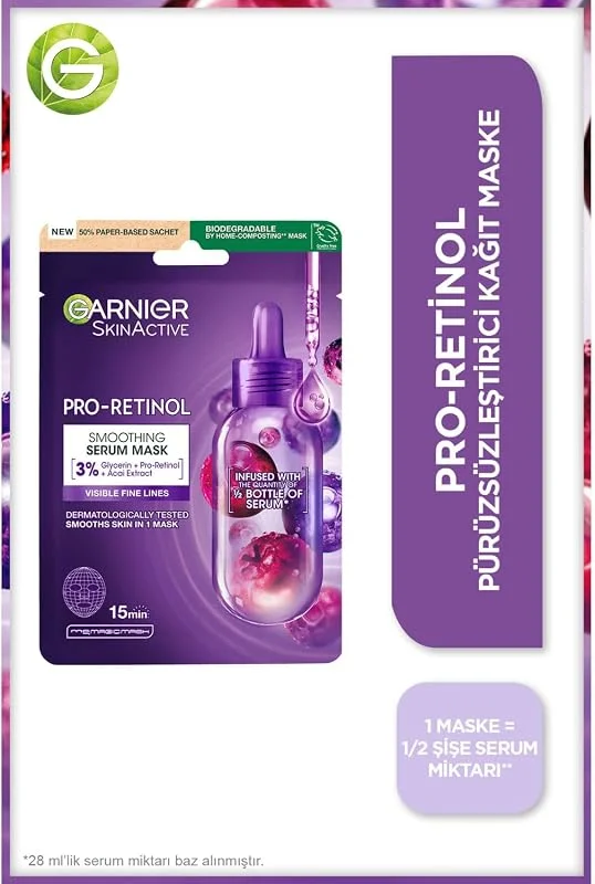 Garnier Pro-Retinol Pürüzsüzleştirici Kağıt Maske — Cilt bakımı