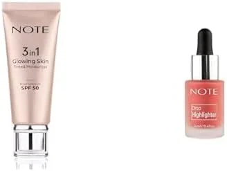 Note 3 in 1 Glowing Skin Tinted Işıltılı 50 SPF Krem & Drop Highlighter 01 Likit Aydınlatıcı Makyaj Seti