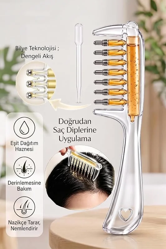 DUFFA Serum Dağıtıcılı Saç Bakım Tarağı - Saç Kökü Besleyici ve Masaj Etkili Yağ Aplikatörü - Saç Bakım Fırçası — Saç bakımı