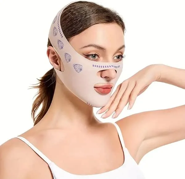 Yüz Şekillendirici Maske, V Çene Sıkılaştırıcı Band, Yüz ve Boyun İncelten Maske, Ten Rengi — Cilt bakımı