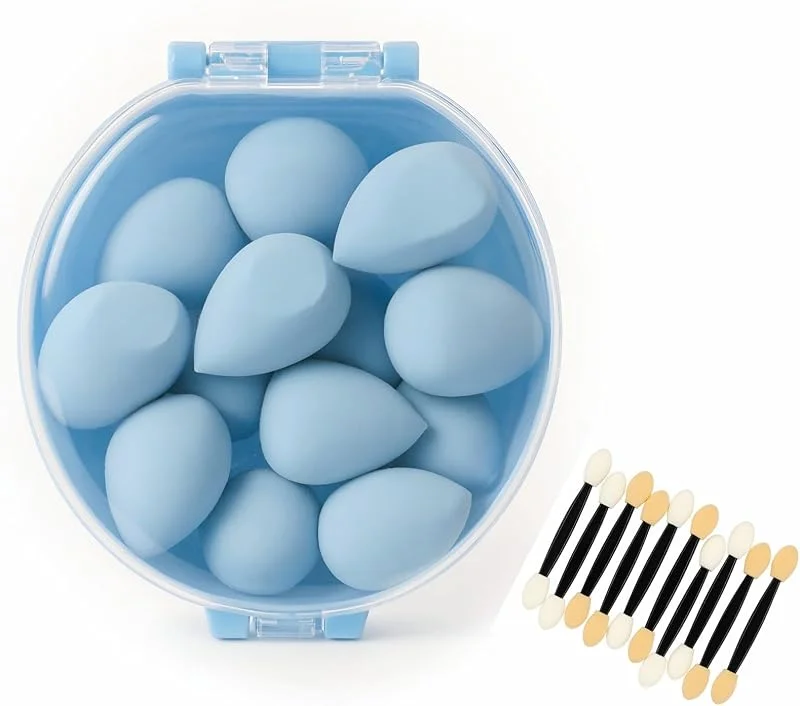 8’li Makyaj Süngeri Seti + Aplikatör Çubuk Hediyeli – Yumuşak, Lateks İçermeyen Beauty Blender Süngerleri (Yeşil, Pembe, Sarı, Mavi, Mor), Nemli & Kuru Kullanım (Mavi)