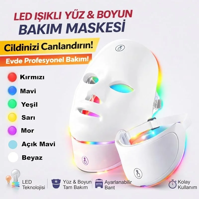 HyMark Yüz ve Boyun Güzellik Cihazı LED Yüz Maskesi Foton Maskesi 7 Renkli Cilt Bakım — Cilt bakımı