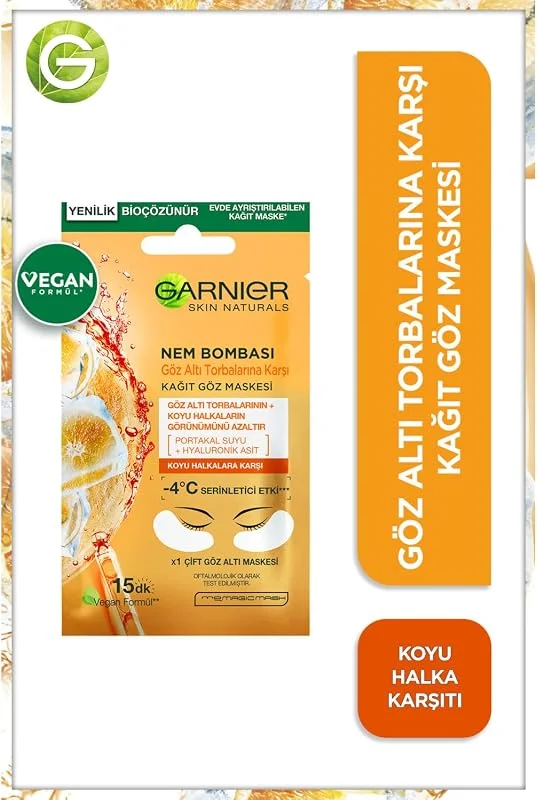 Garnier Nem Bombası Göz Altı Torbalarına Karşı Kağıt Göz Maskesi Portakal Suyu & Hyaluronik Asit — Cilt bakımı