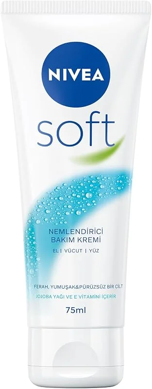 NIVEA Soft Krem 75 ml, Nemlendirici Bakım Kremi, Yüz, Vücut, El, Jojoba Yağı ve E Vitamini ile Cilt Bakımı, Anında Emilen Hafif Formül, Tüm Ciltler için