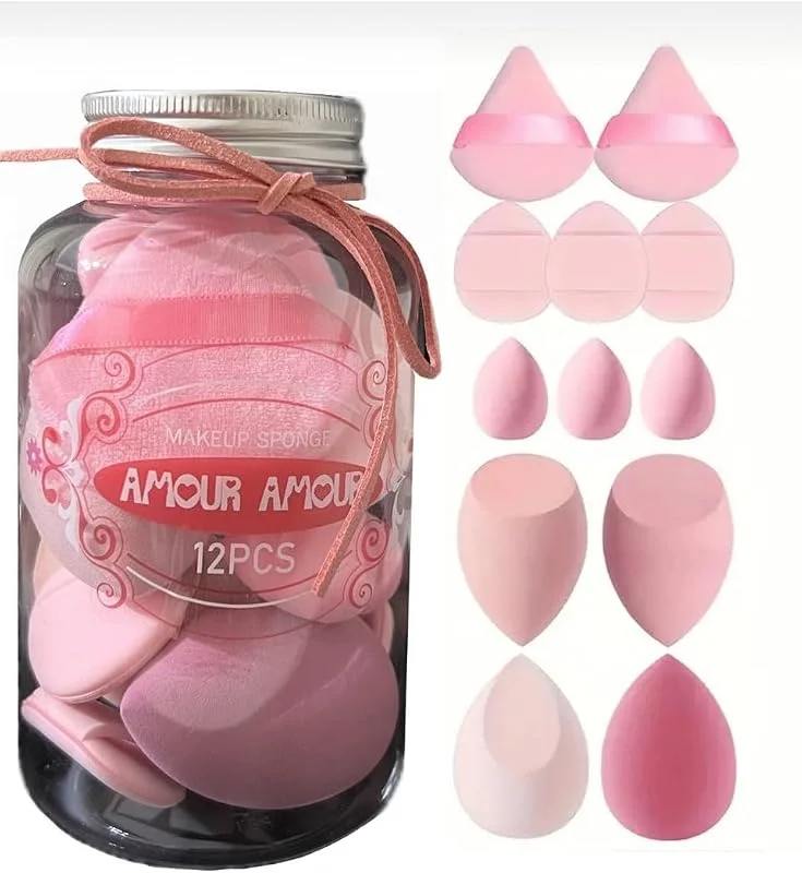 AKSU Amour 12 Parça Kavanoz Kutulu Makyaj Sünger Seti (PEMBE)