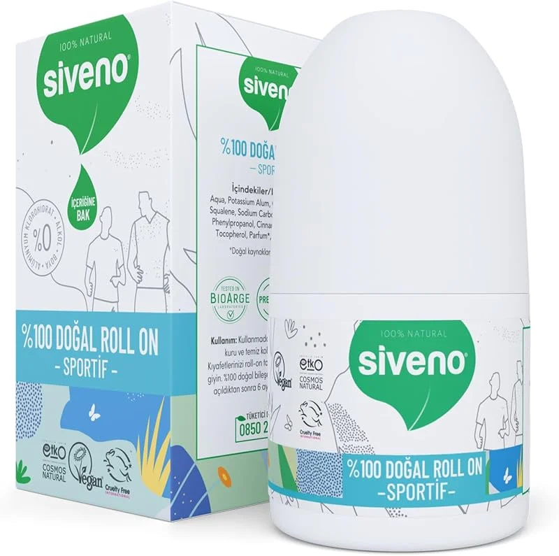 Siveno %100 Doğal Roll-On Sportif Sporcu Deodorant Ter Kokusu Önleyici Bitkisel Lekesiz Vegan 50 ml — Makyaj