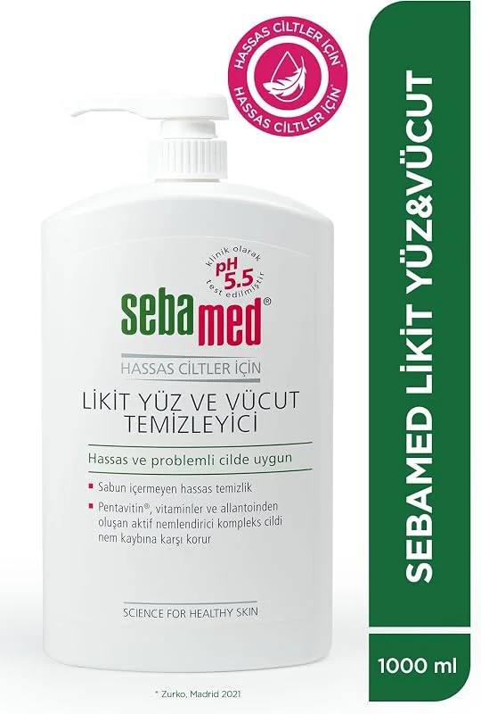 Sebamed Hassas Ciltler İçin Pentavitin İçerikli Nemlendirici Etkili Yüz ve Vücut Temizleme Jeli 1000 ml — Cilt bakımı