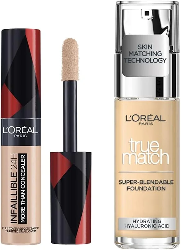 L’Oréal Paris True Match Bakım Yapan Fondöten + Infaillible Tüm Yüze Uygulanabilir Kapatıcı 322 Ivory — Makyaj