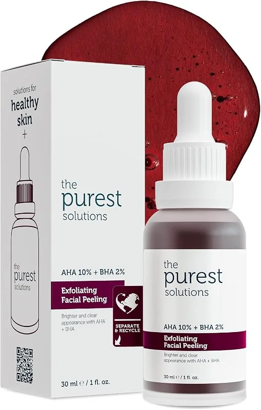 The Purest Solutions, AHA & BHA Canlandırıcı & Cilt Tonu Eşitleyici Kırmızı Peeling Cilt Bakım Serumu 30 ml (Aha 10% + Bha 2%) — Cilt bakımı